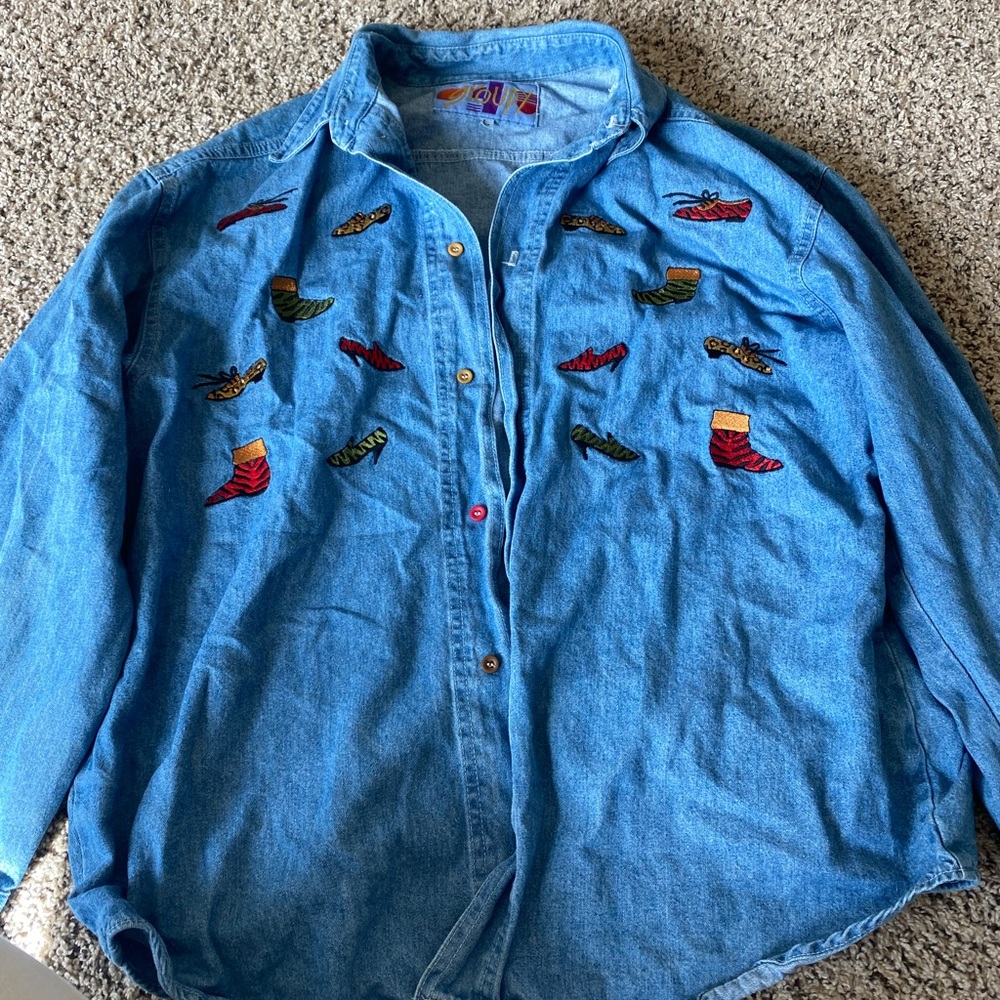 Denim Jacket with Colorful Shoe Patches